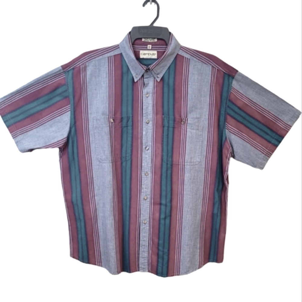 Men's Vintage Campus Button Up Short Sleeve Casual 100% Cotton Shirt XL